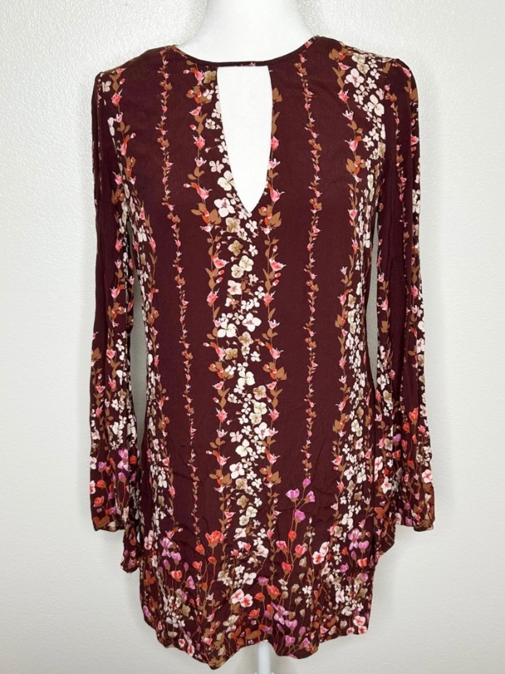 Kimchi Blue By Urban Outfitters Burgundy Floral Long Sleeve Mini Boho Dress M